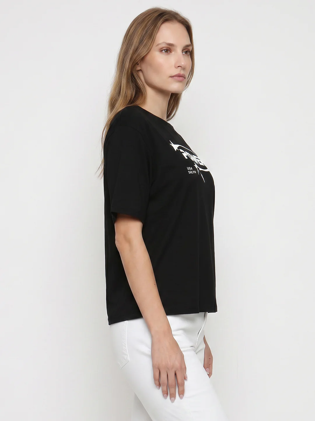 Women Black Graphic Crop Genz Tees - Image 5