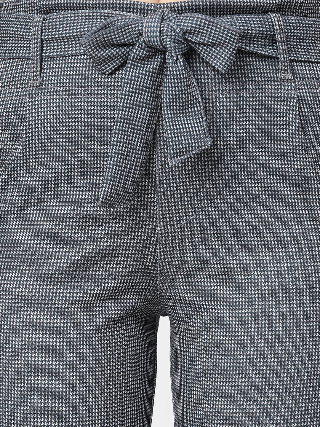 Women Black & Grey High-Rise Paper Bag Pants - Image 5