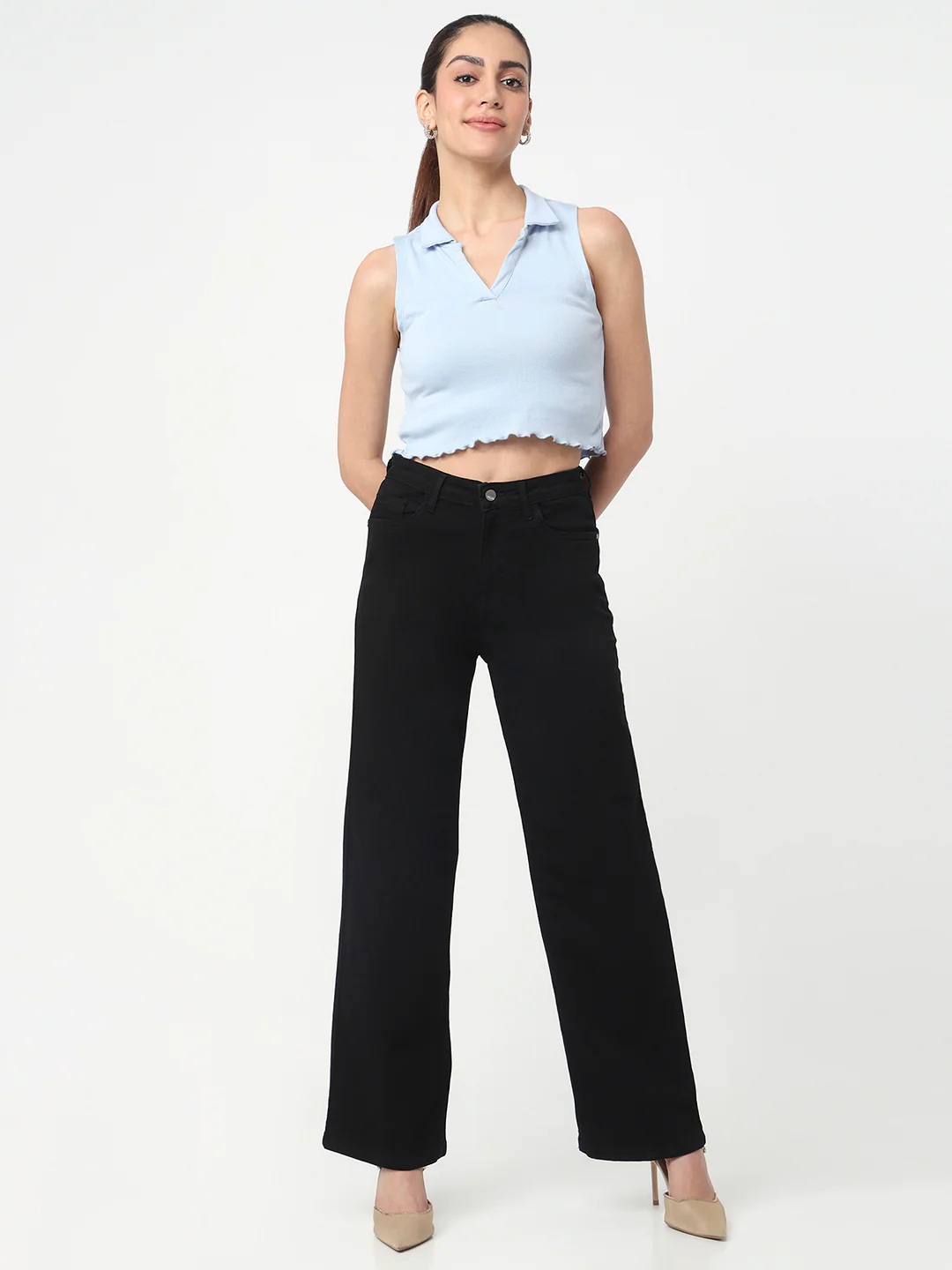 Women Black High-Rise Baggy Jeans - Image 4