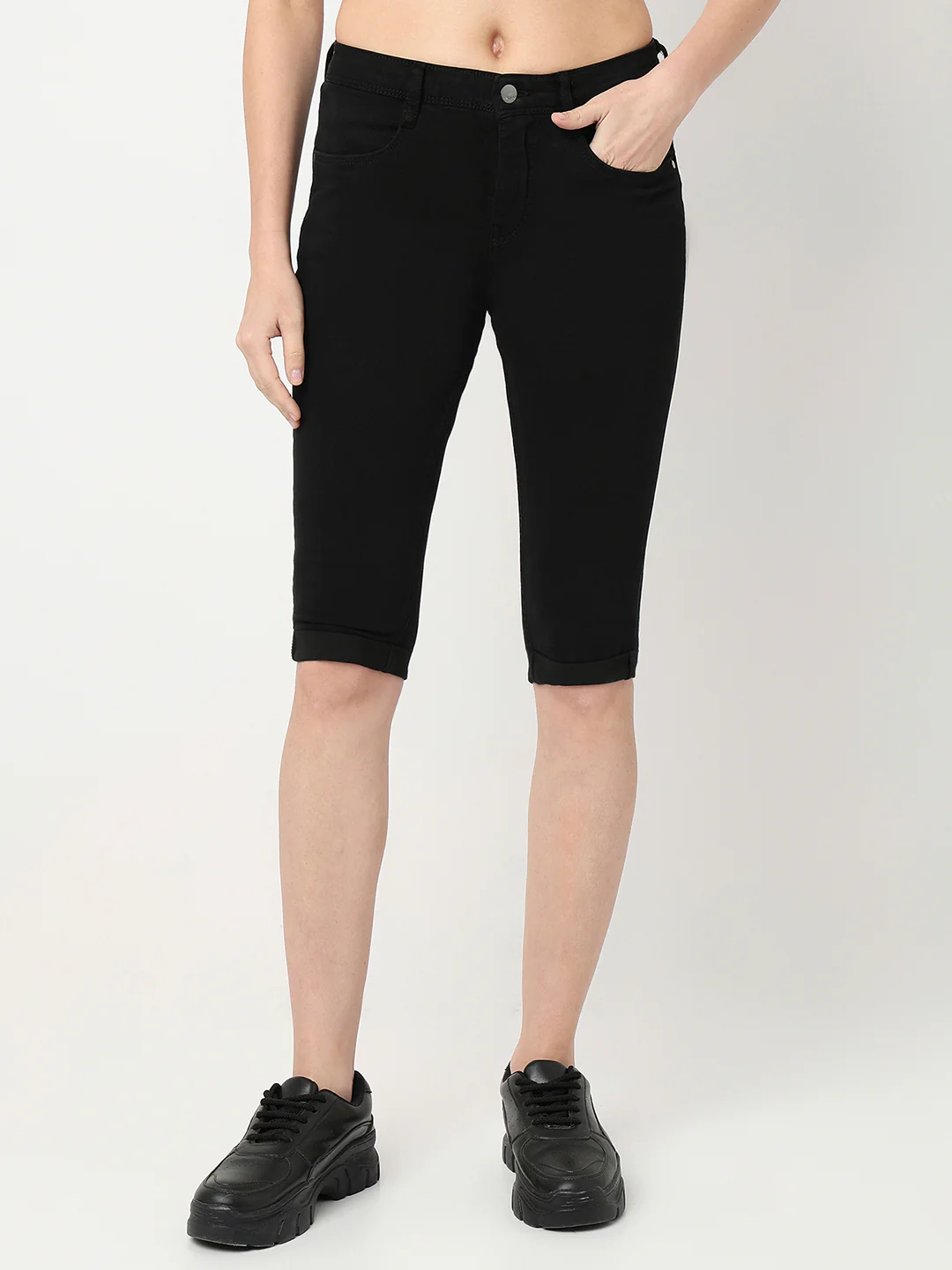 Women Black High-Rise Capri - Image 2