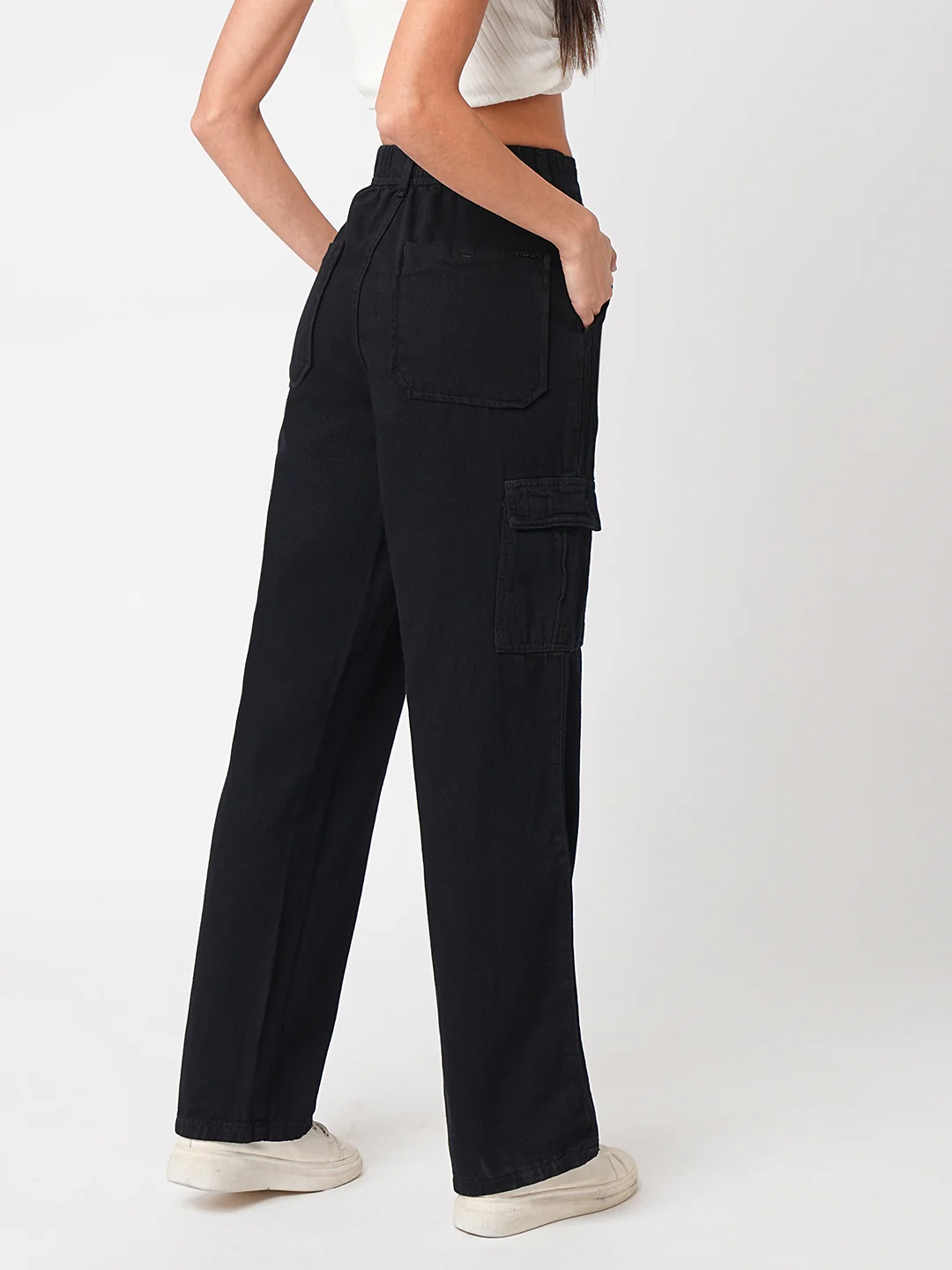 Women Black High-Rise Cargo - Image 3