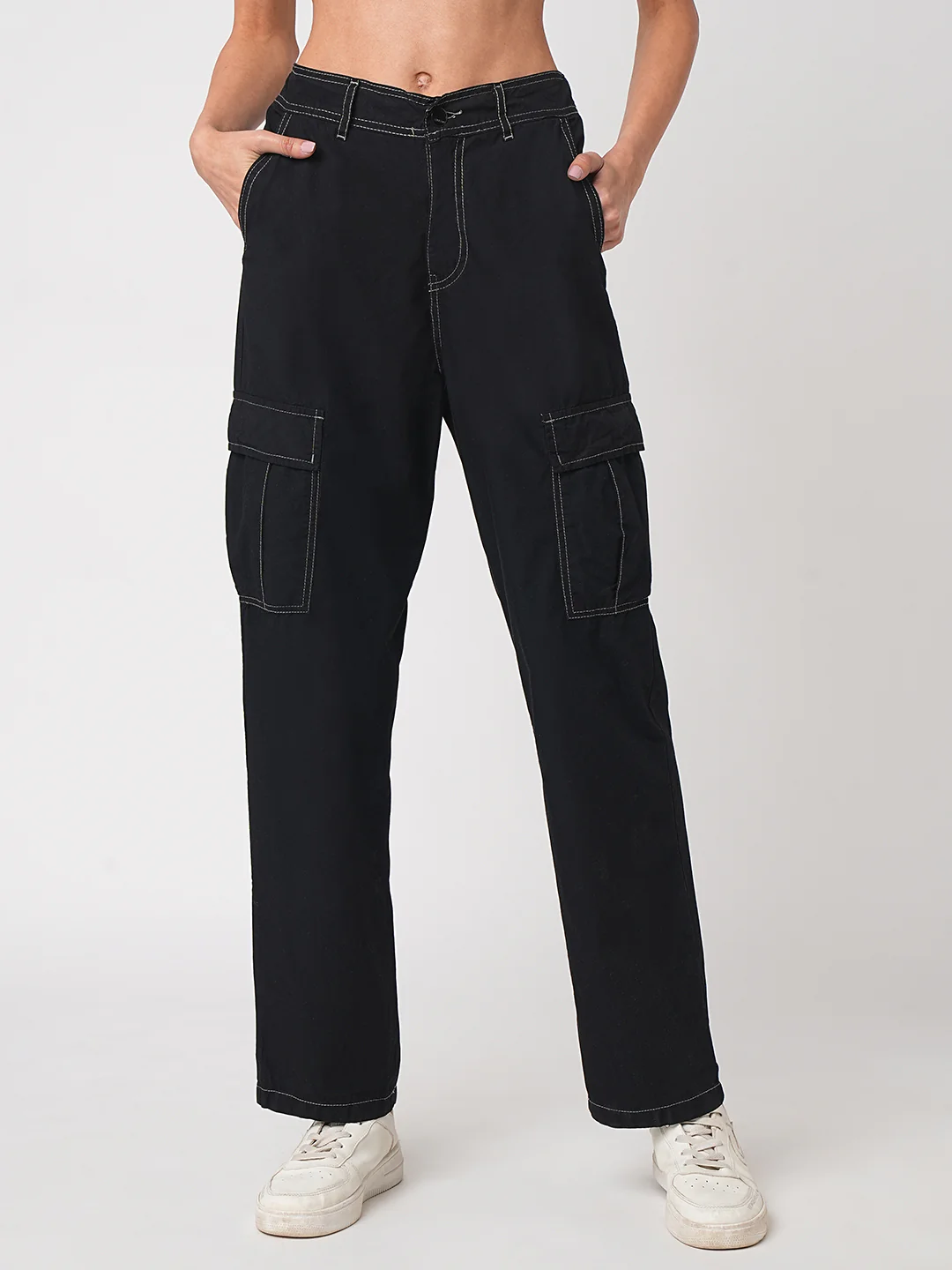 Women Black High-Rise Cargo - Image 2