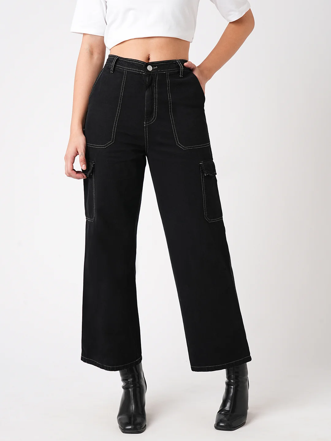 Women Black High-Rise Cargo