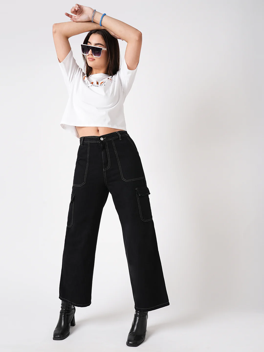 Women Black High-Rise Cargo - Image 2
