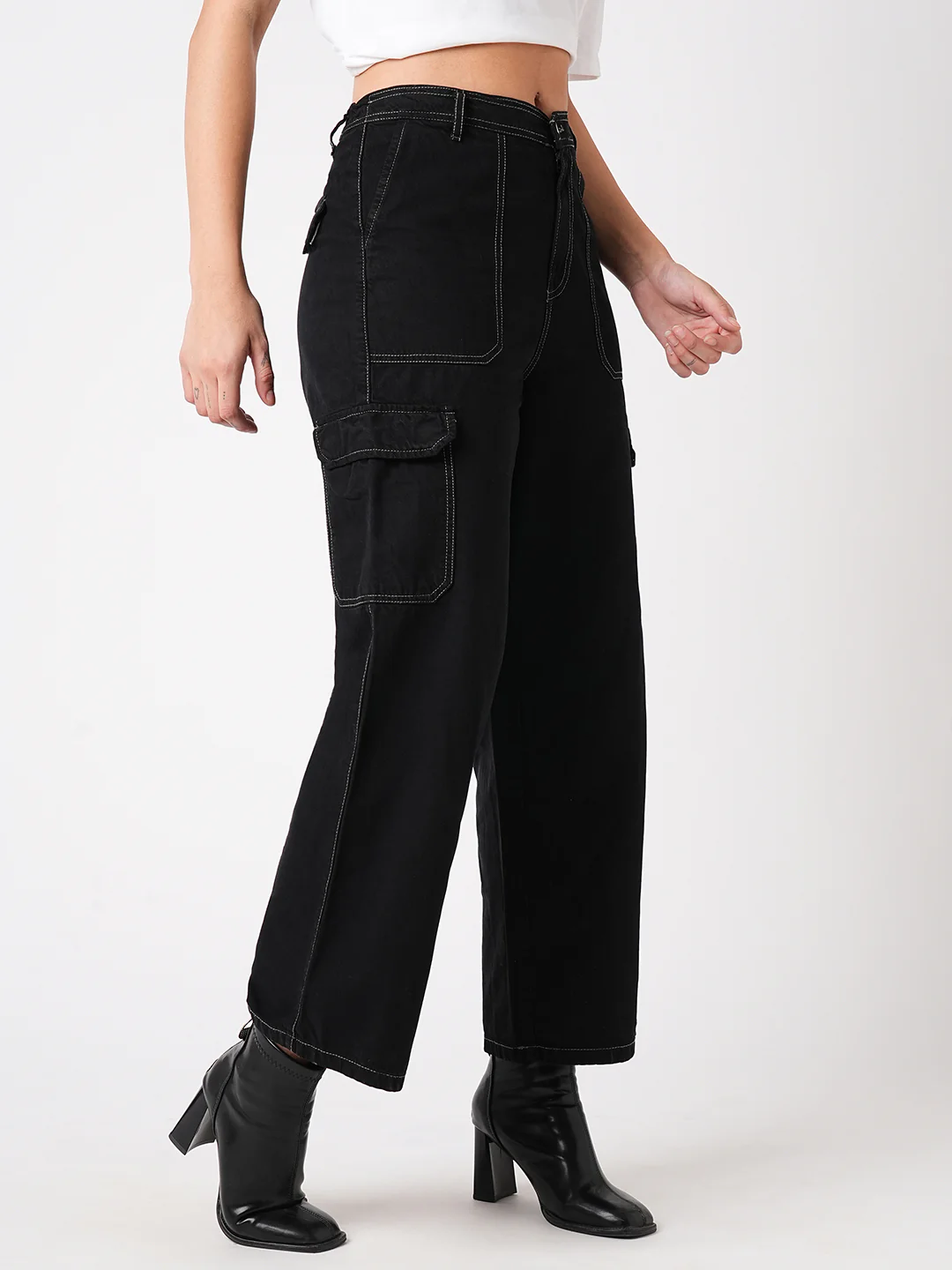 Women Black High-Rise Cargo - Image 5