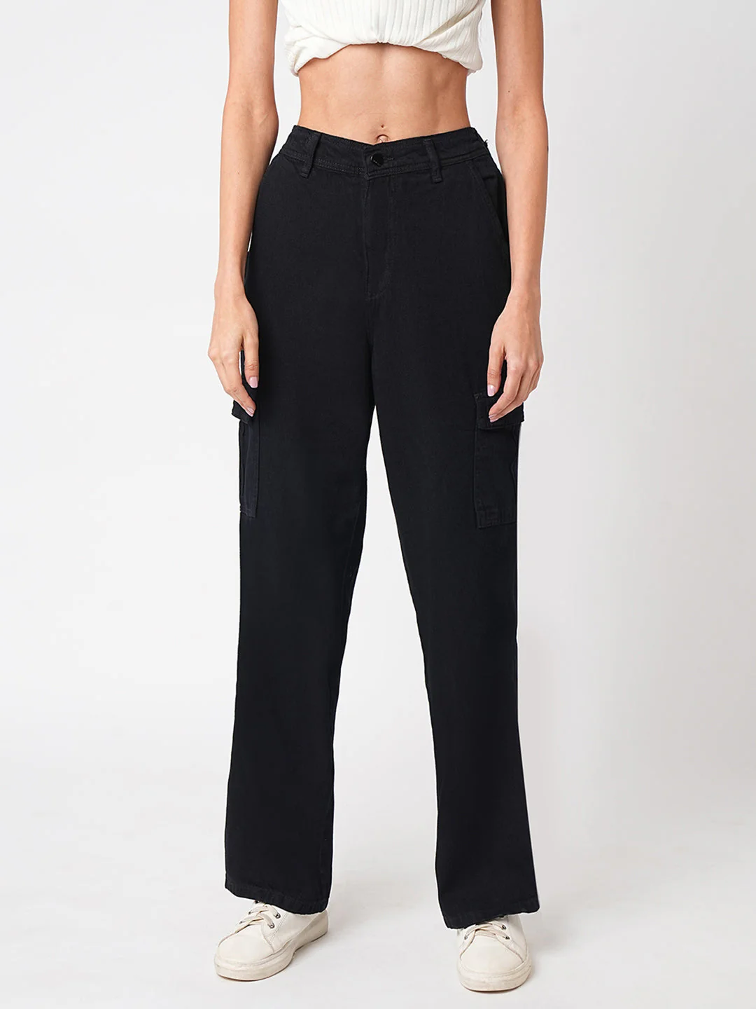 Women Black High-Rise Cargo - Image 2
