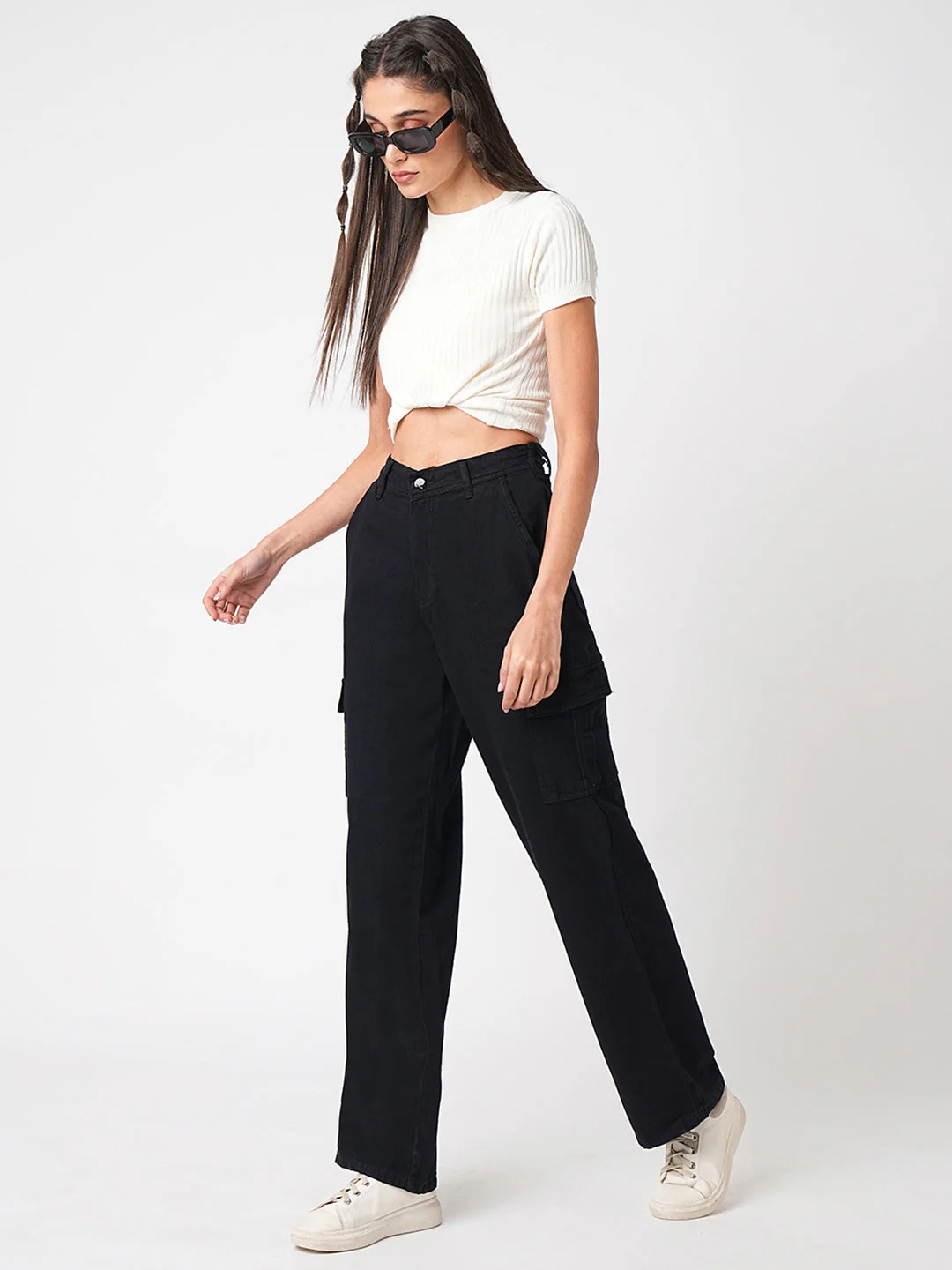 Women Black High-Rise Cargo - Image 4