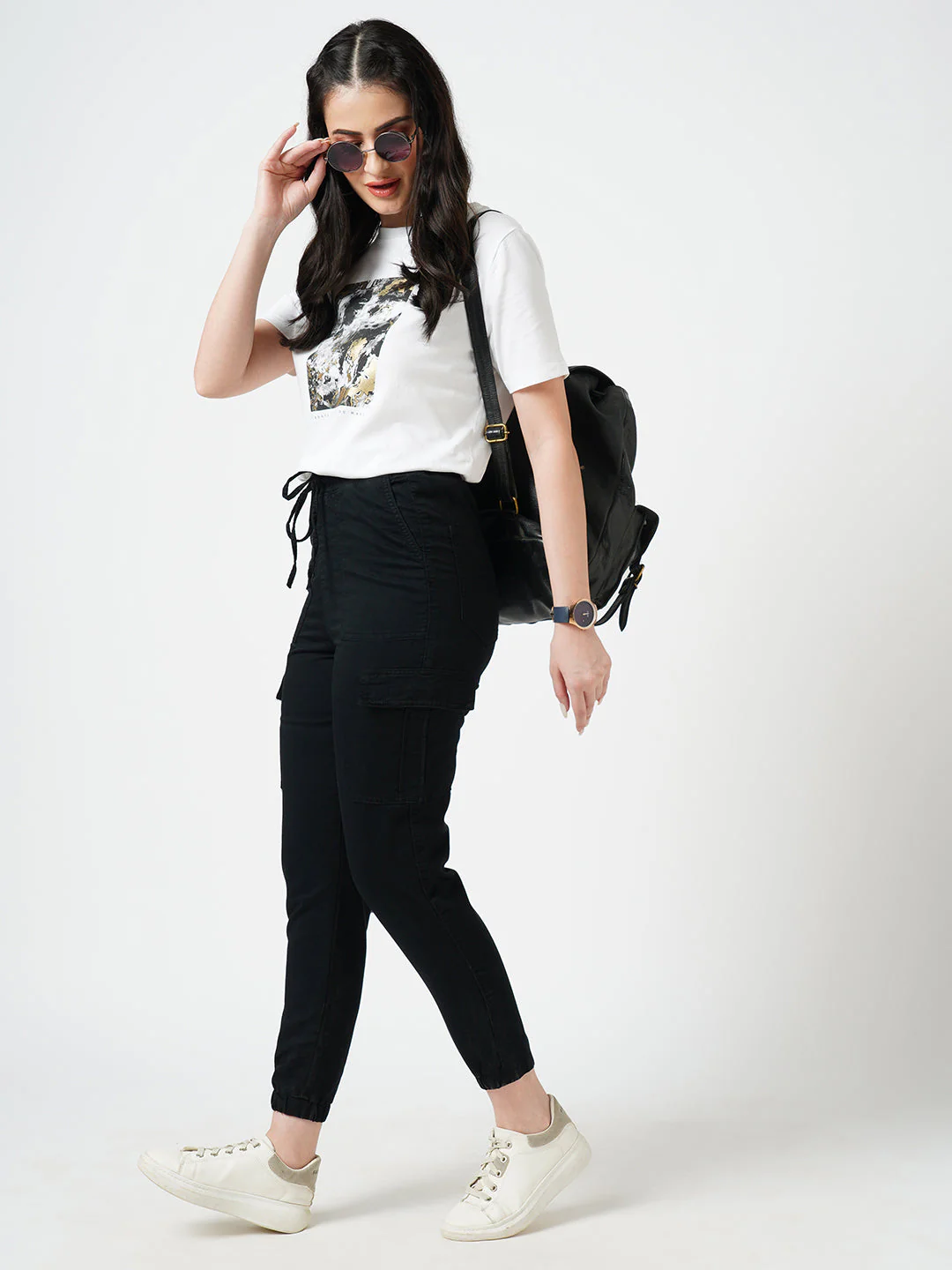Women Black High-Rise Cargo - Image 2