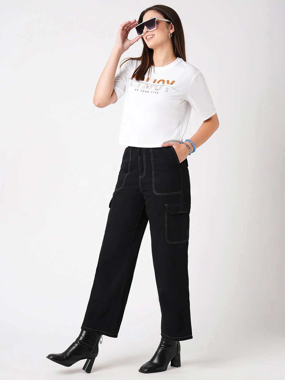 Women Black High-Rise Cargo - Image 4