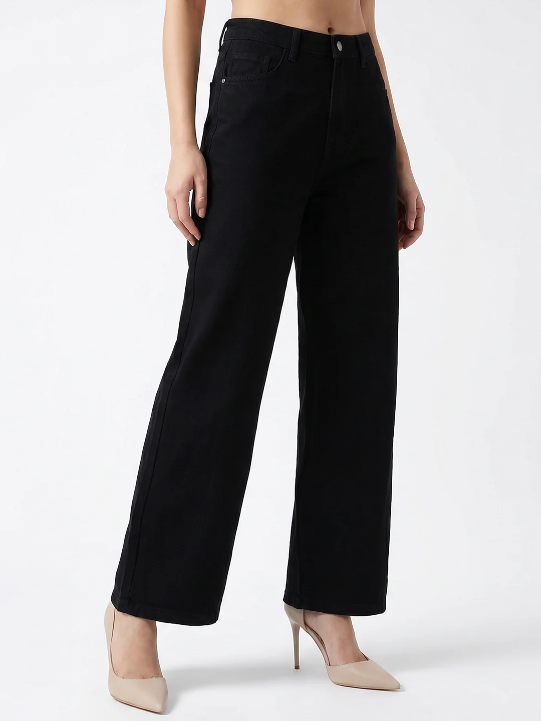 Women Black High-Rise Crop Wide Leg Jeans - Image 6