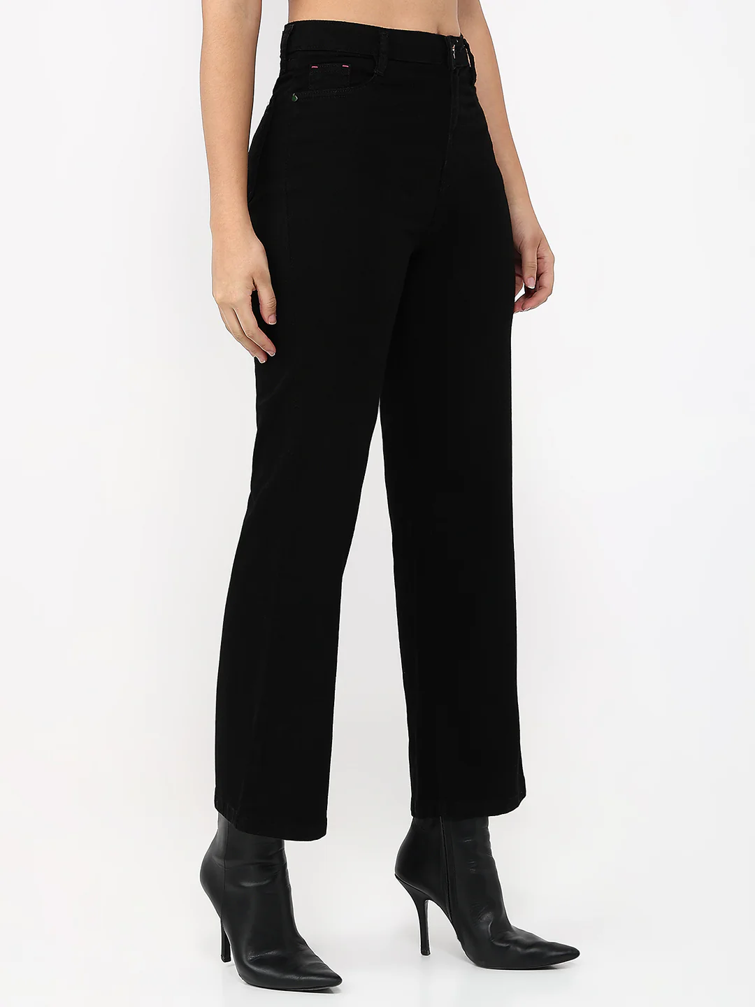 Women Black High-Rise Crop Wide Leg Jeans - Image 3