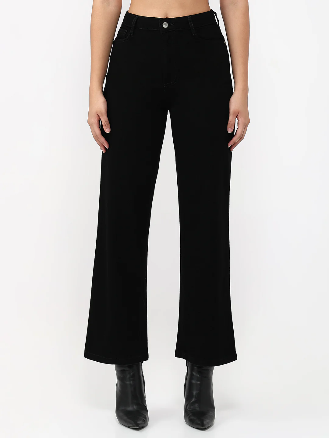Women Black High-Rise Crop Wide Leg Jeans - Image 2