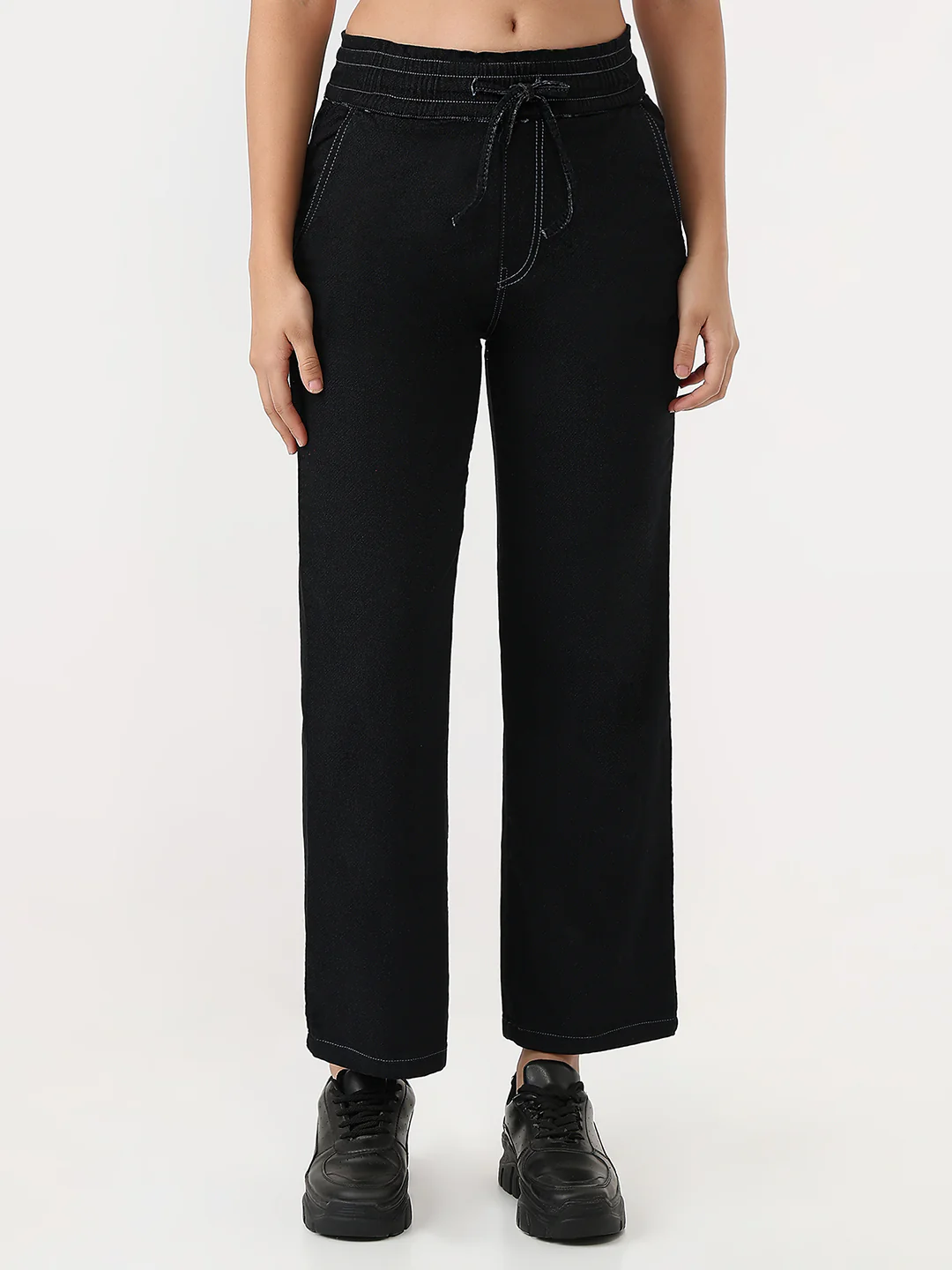 Women Black High-Rise Joggers - Image 2