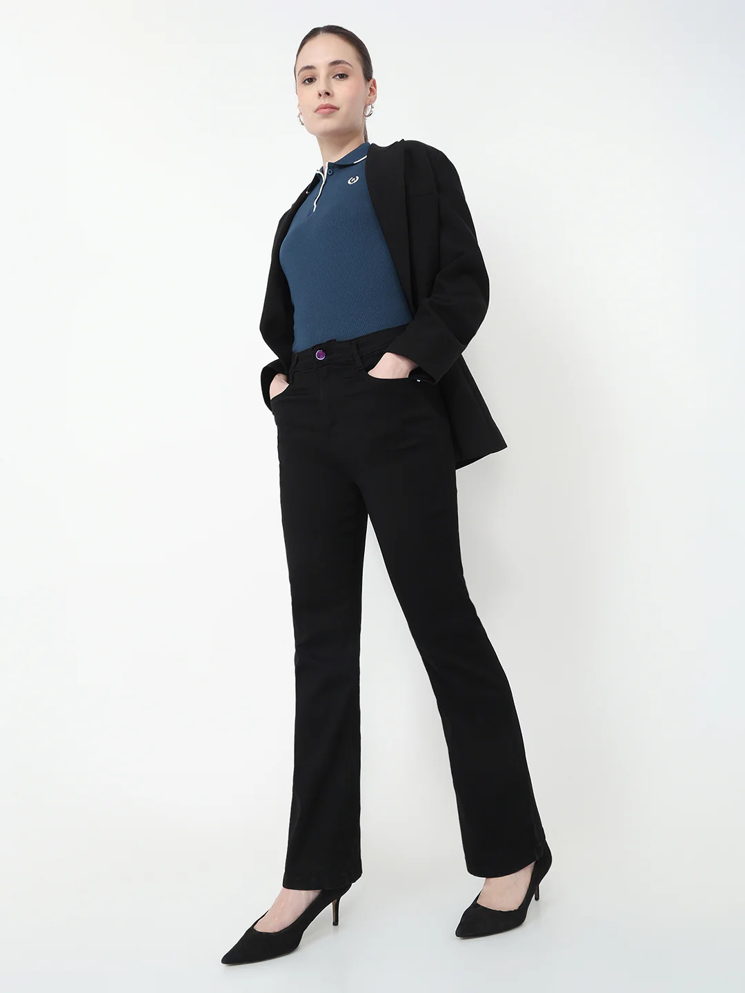 Women Black High-Rise Flare Jeans