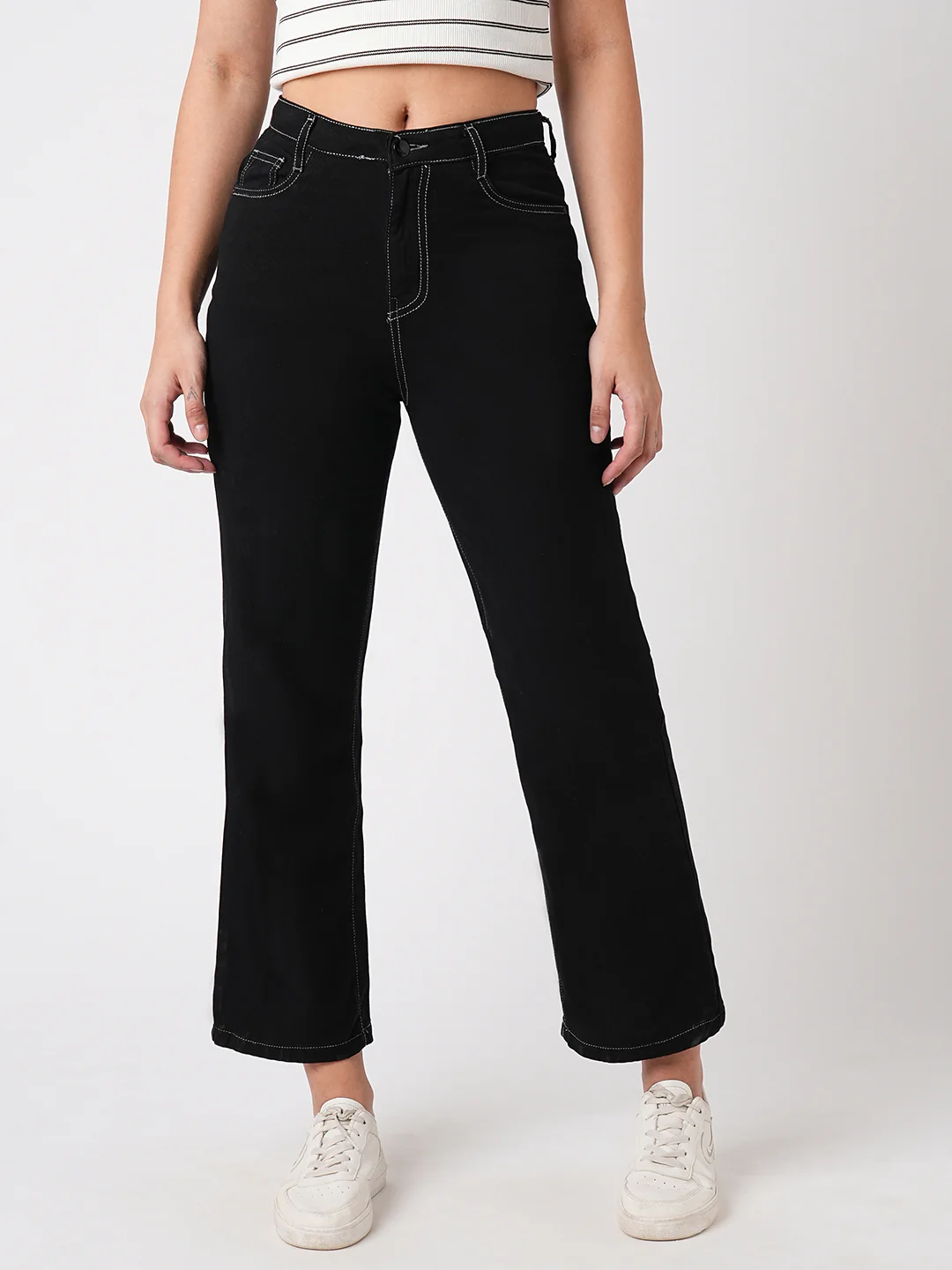Women Black High-Rise Loose Straight Fit Jeans - Image 2