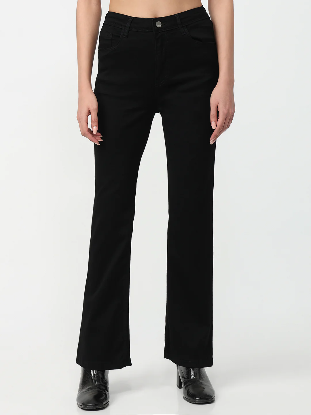 Women Black High-Rise Mini Flare Jeans - Image 2