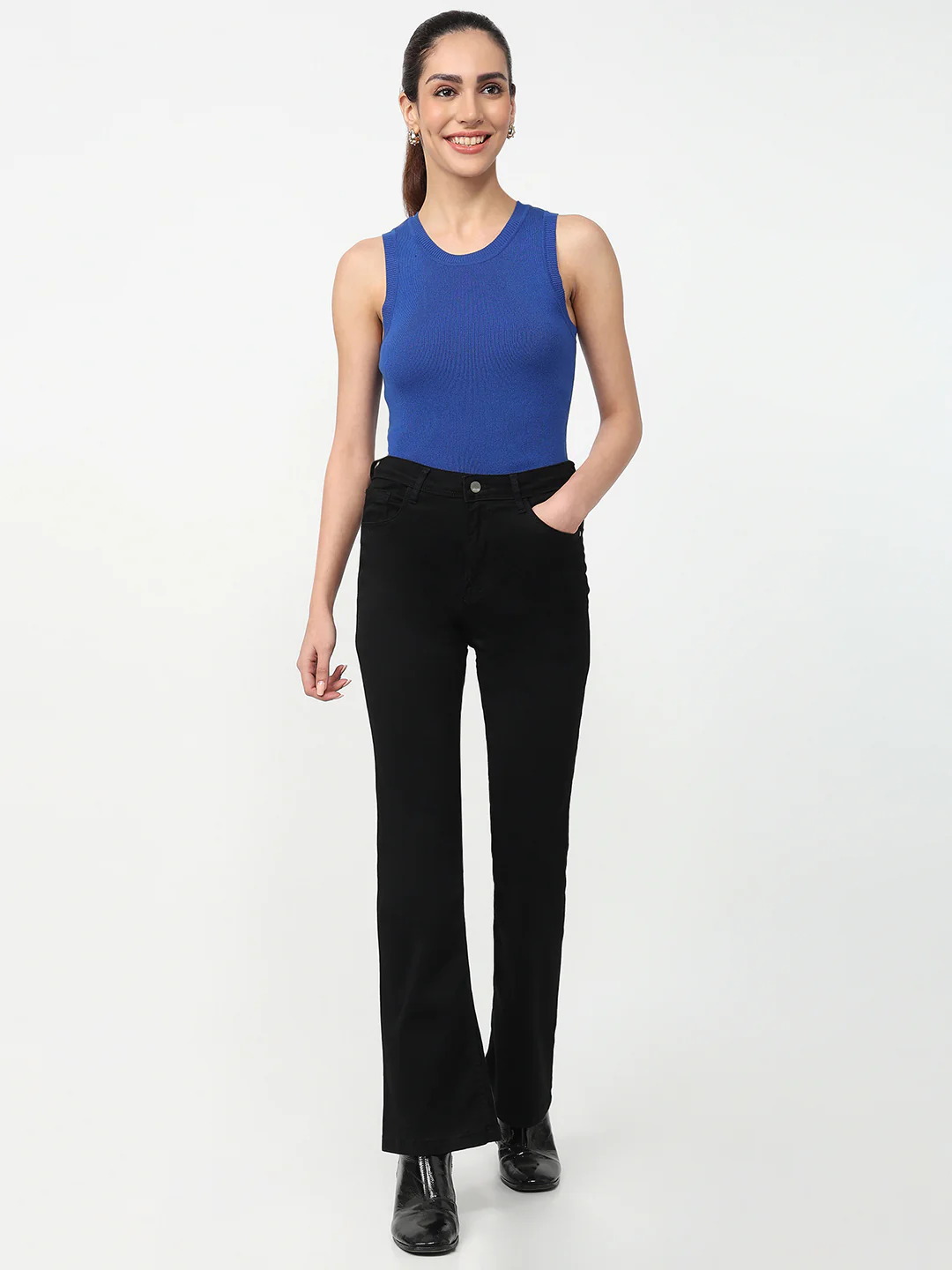 Women Black High-Rise Mini Flare Jeans - Image 4