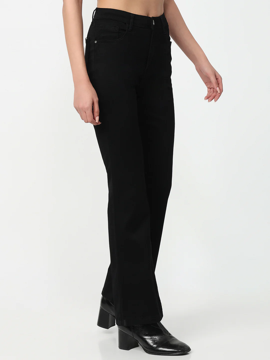 Women Black High-Rise Mini Flare Jeans - Image 6