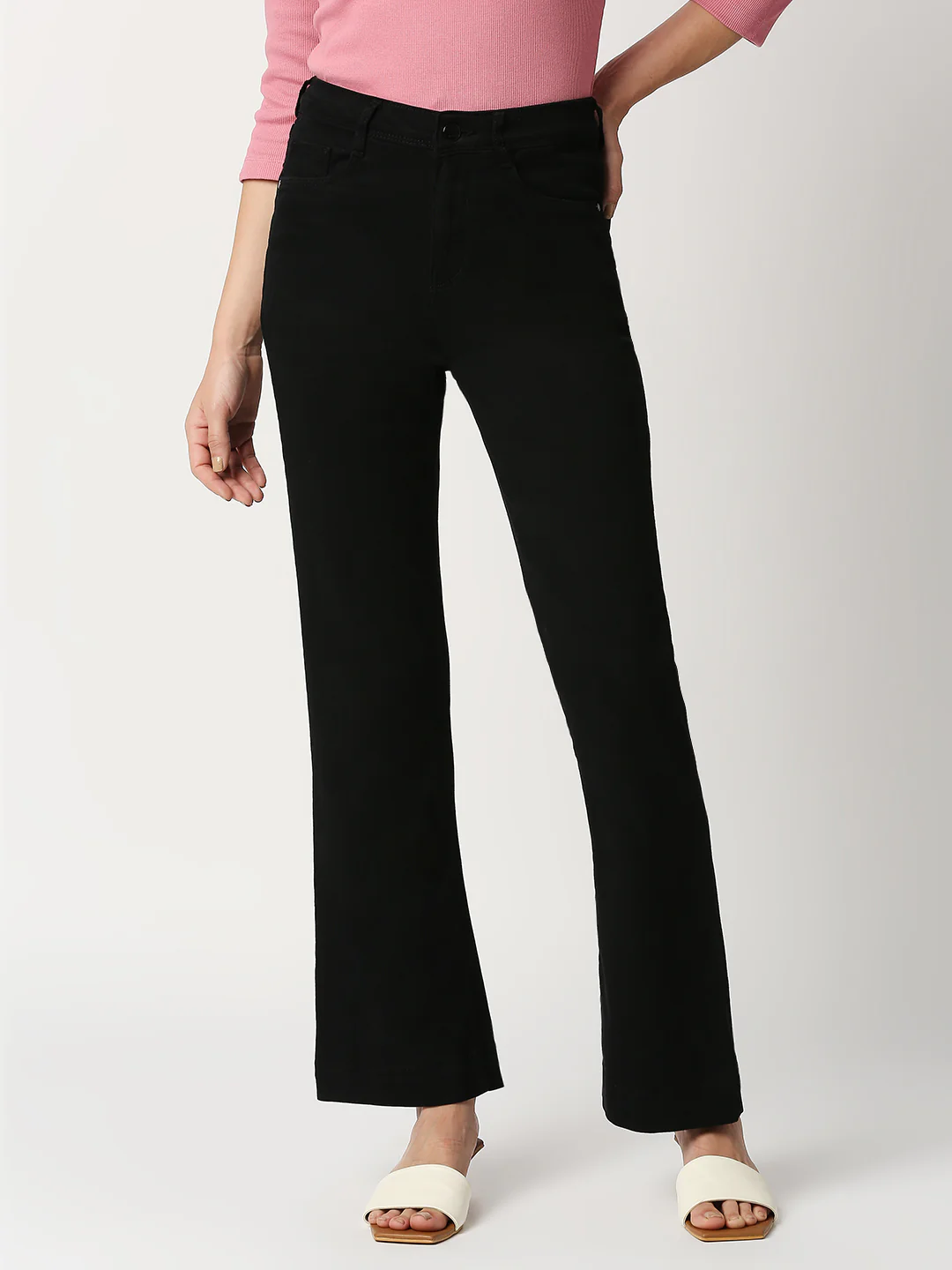 Women Black High-Rise Mini Flare Jeans - Image 2