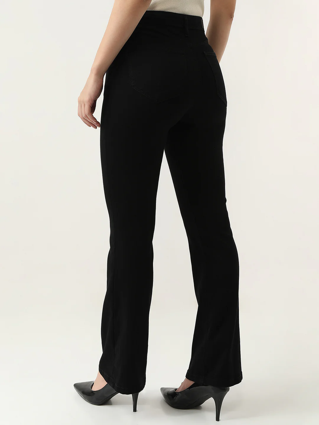 Women Black High-Rise Mini Flare Jeans - Image 3