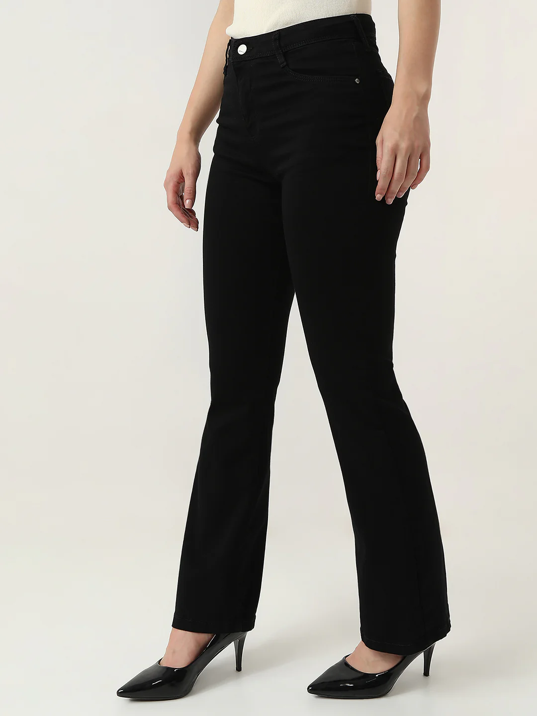 Women Black High-Rise Mini Flare Jeans - Image 7