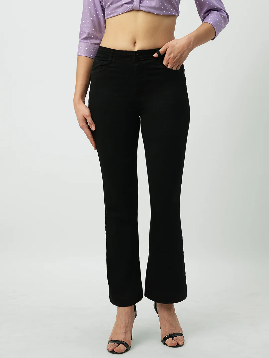 Women Black High-Rise Mini Flare Jeans - Image 6