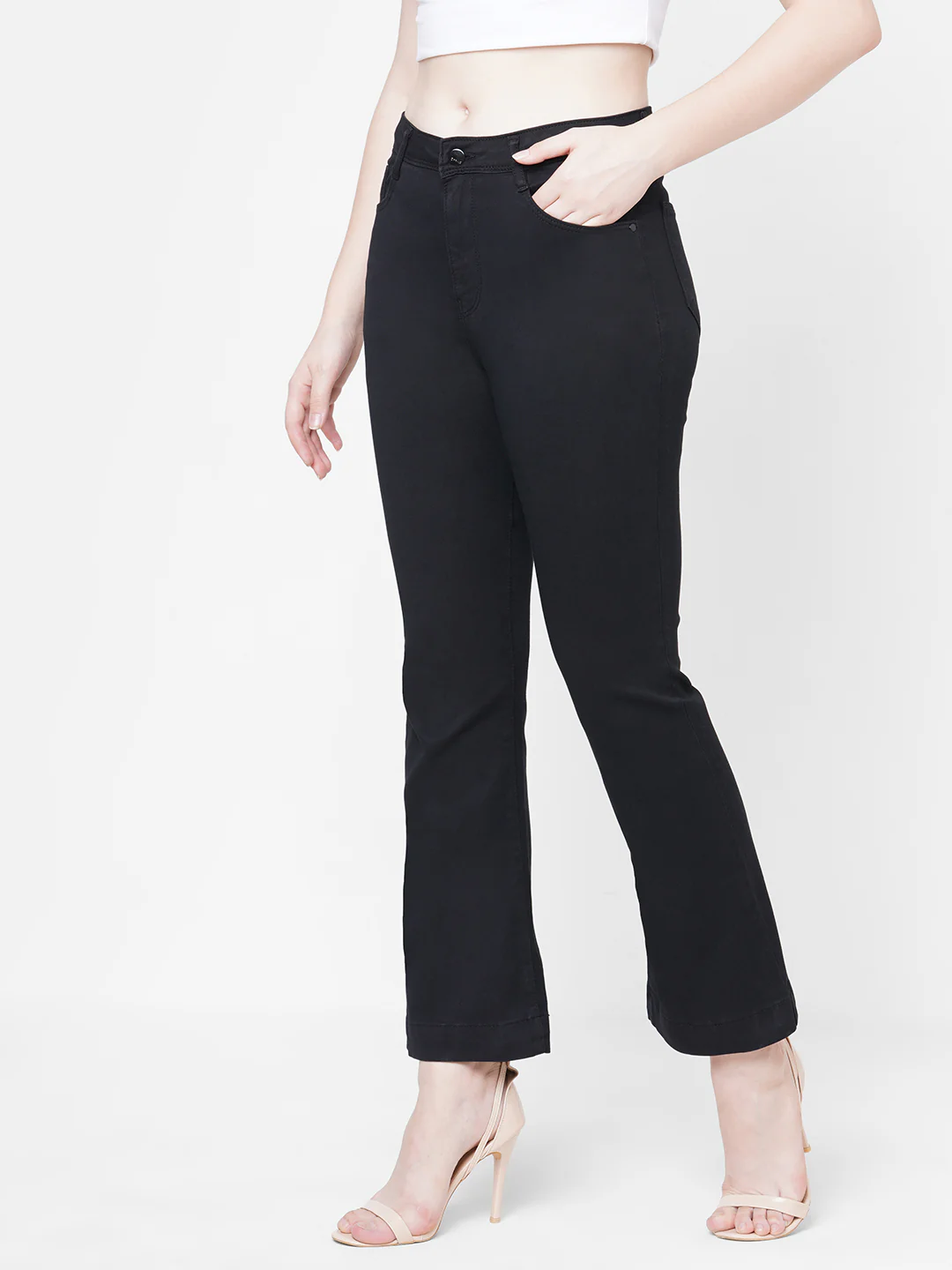 Women Black High-Rise Mini Flare Jeans - Image 6