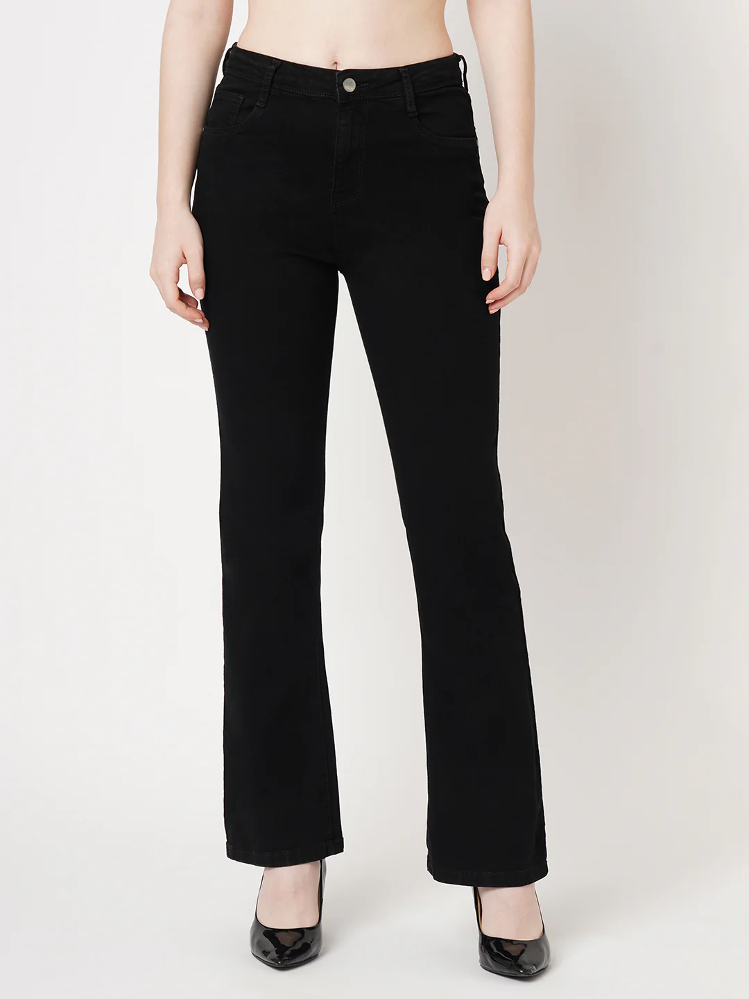 Women Black High-Rise Mini Flare Jeans - Image 2