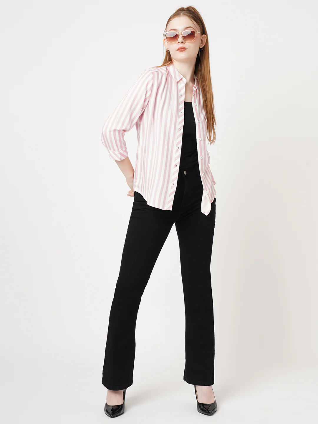 Women Black High-Rise Mini Flare Jeans - Image 4