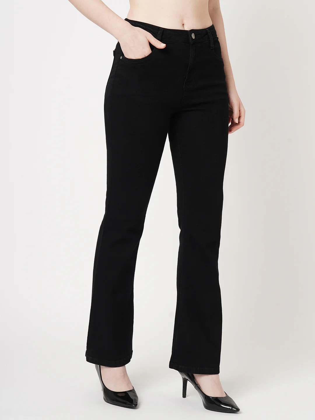 Women Black High-Rise Mini Flare Jeans - Image 5