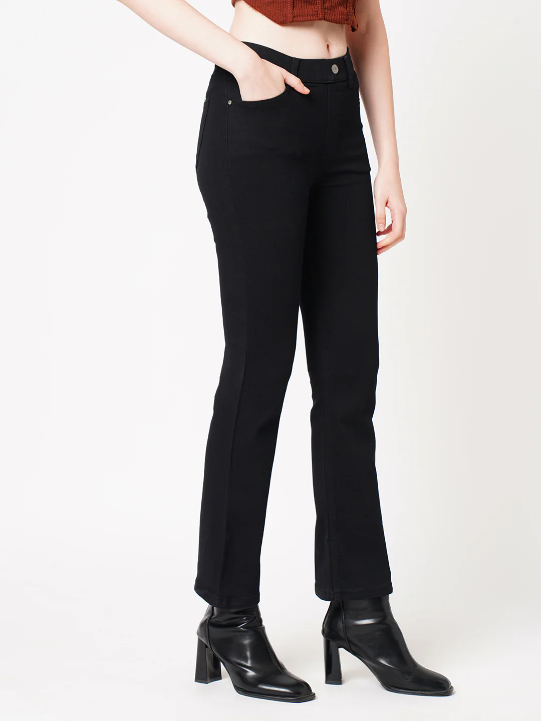 Women Black High-Rise Mini Flare Jeans - Image 5