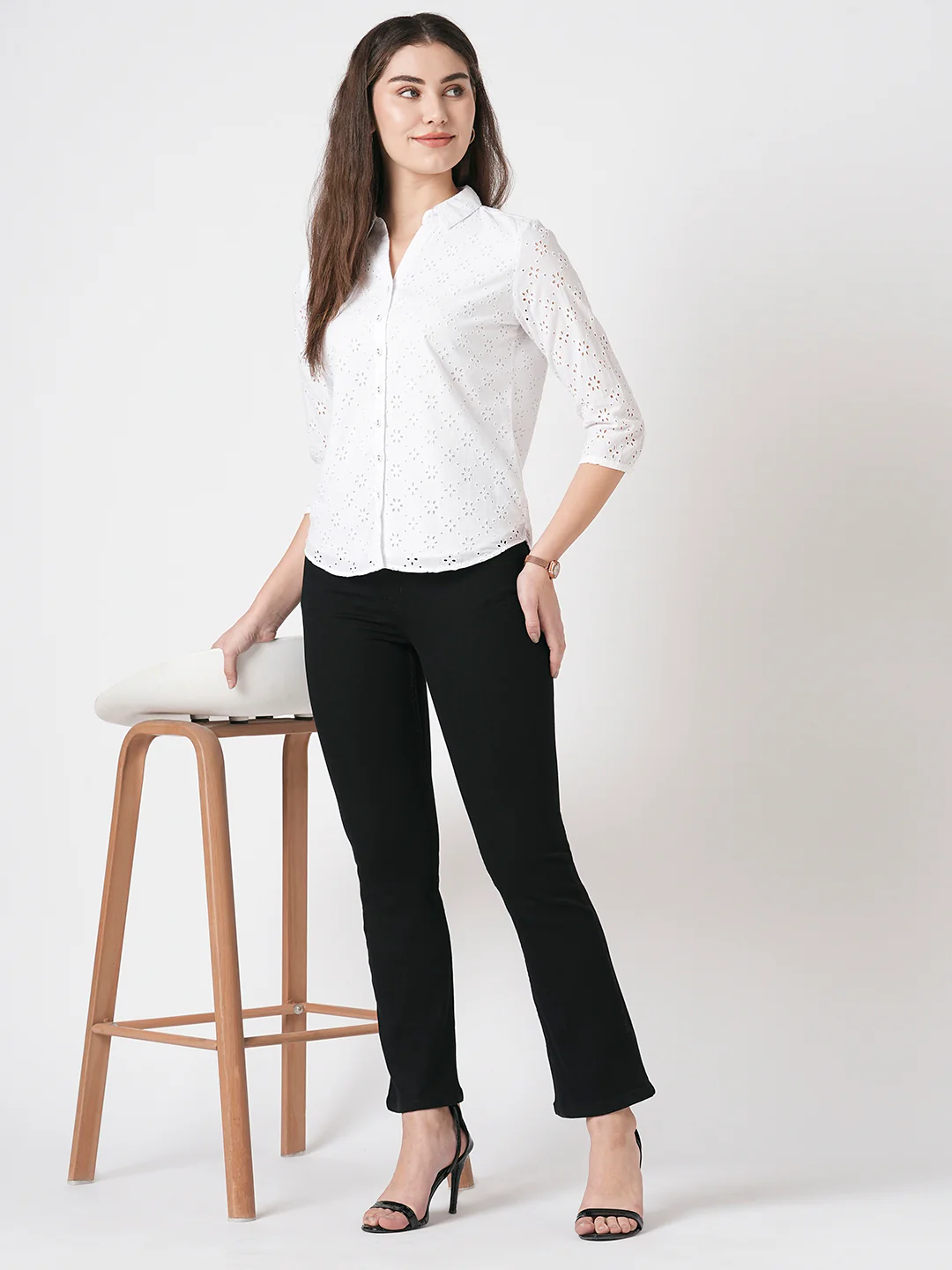 Women Black High-Rise Mini Flare Jeggings