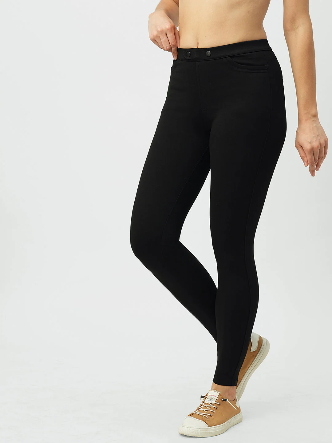 Women Black High-Rise Skinny Treggings - Image 6