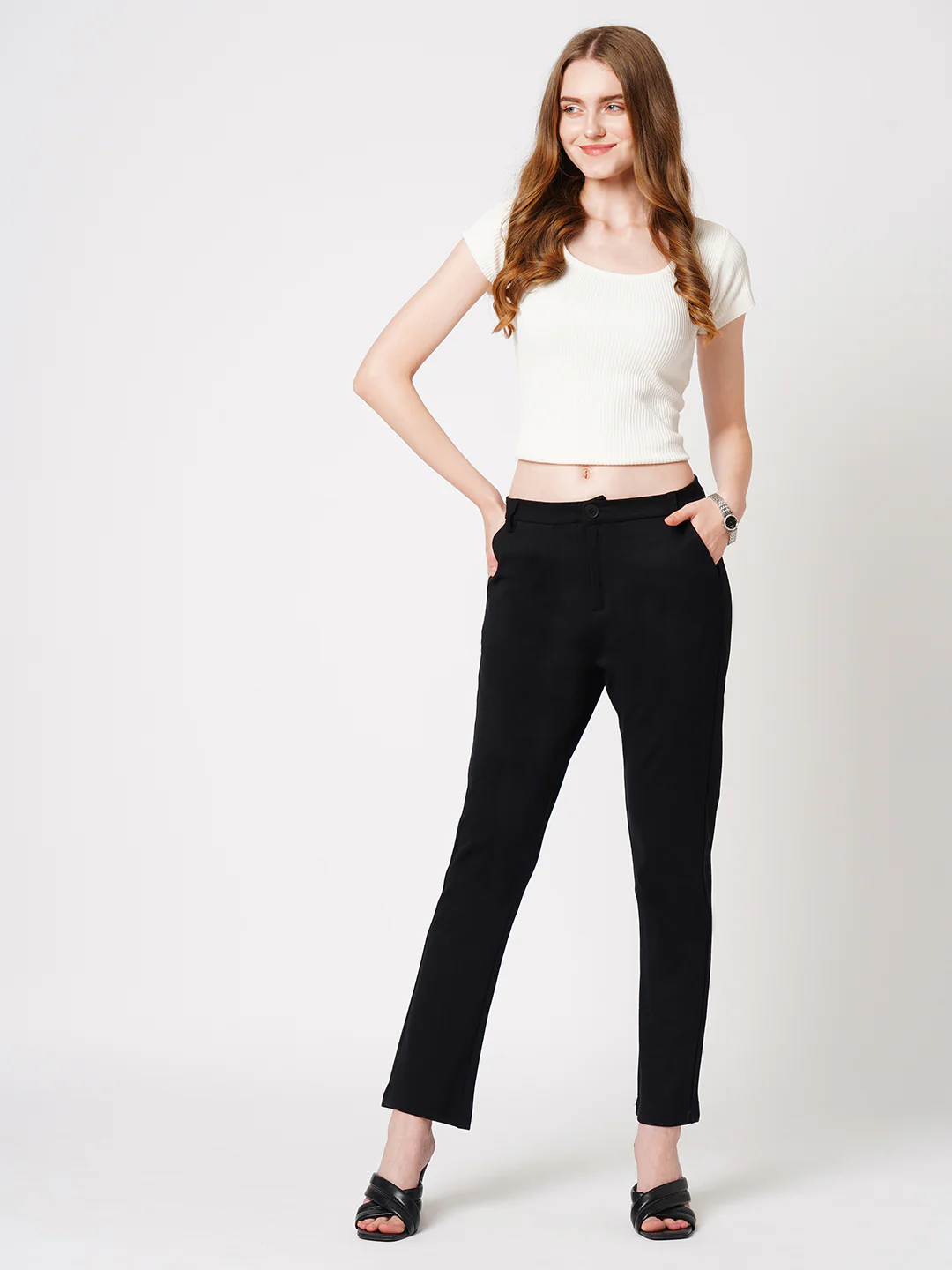 Women Black High-Rise Skinny Treggings - Image 4