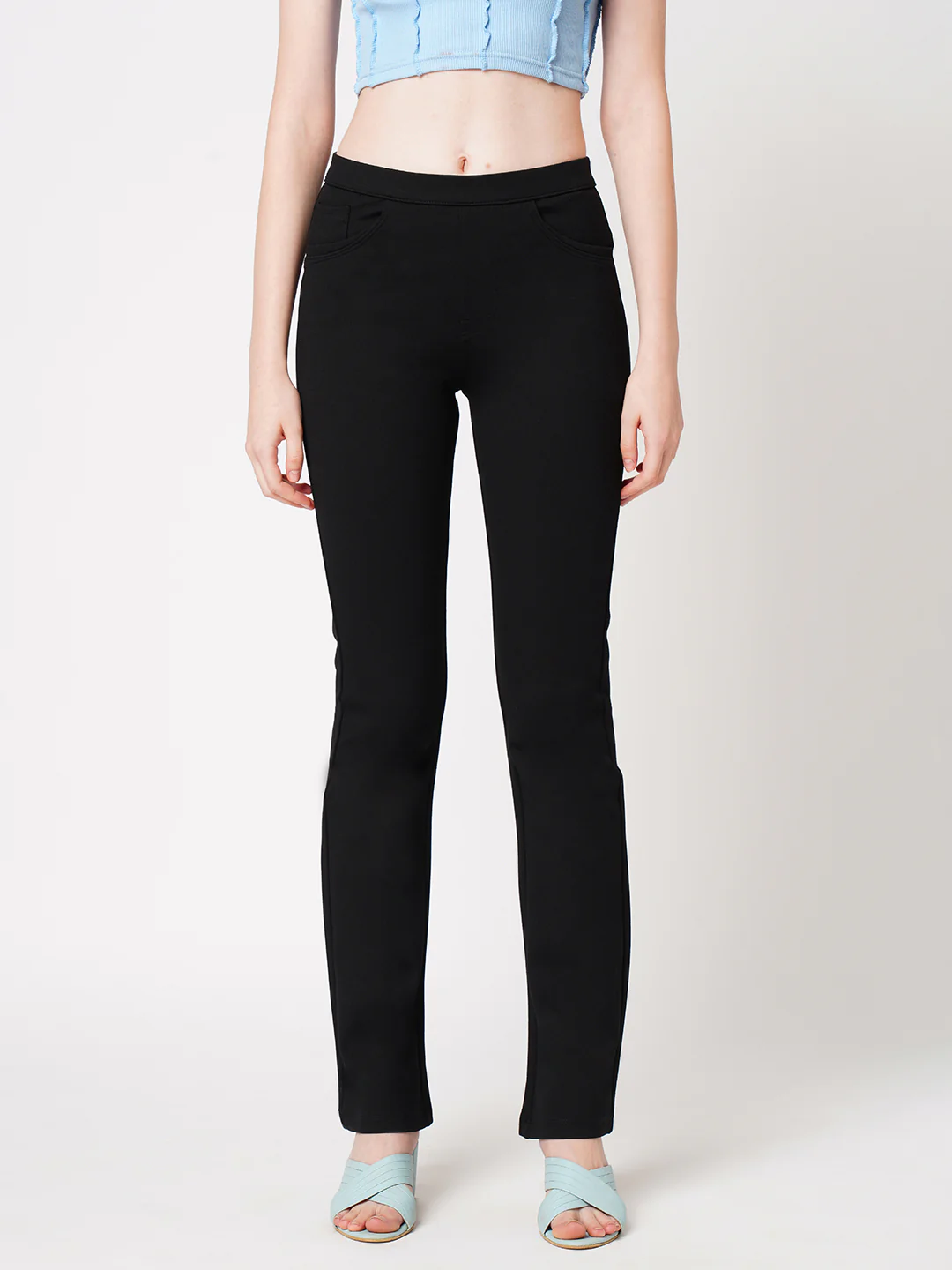 Women Black High-Rise Skinny Treggings - Image 2