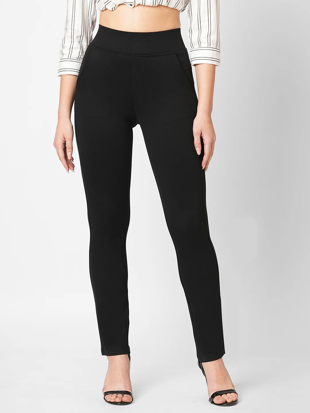 Women Black High-Rise Skinny Treggings - Image 2