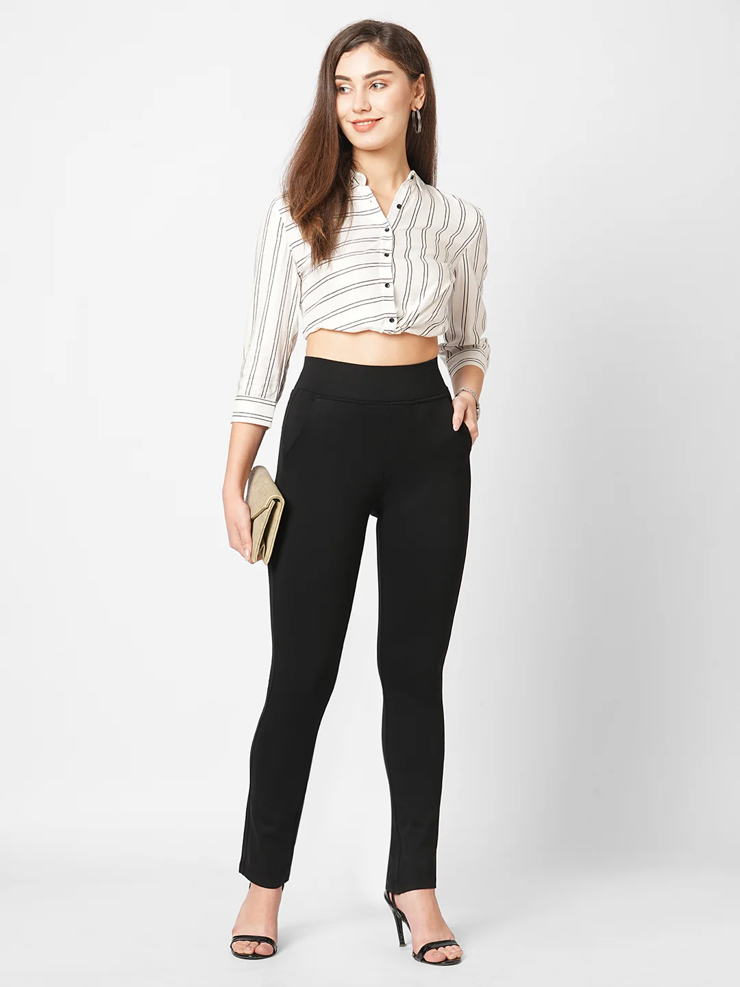 Women Black High-Rise Skinny Treggings - Image 4