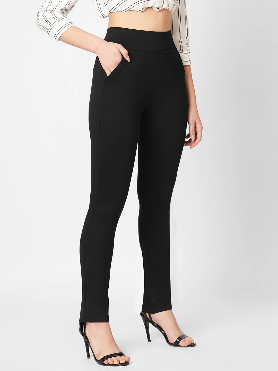 Women Black High-Rise Skinny Treggings - Image 6