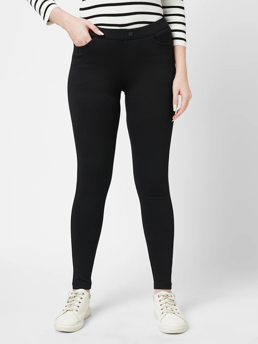 Women Black High-Rise Skinny Treggings - Image 2