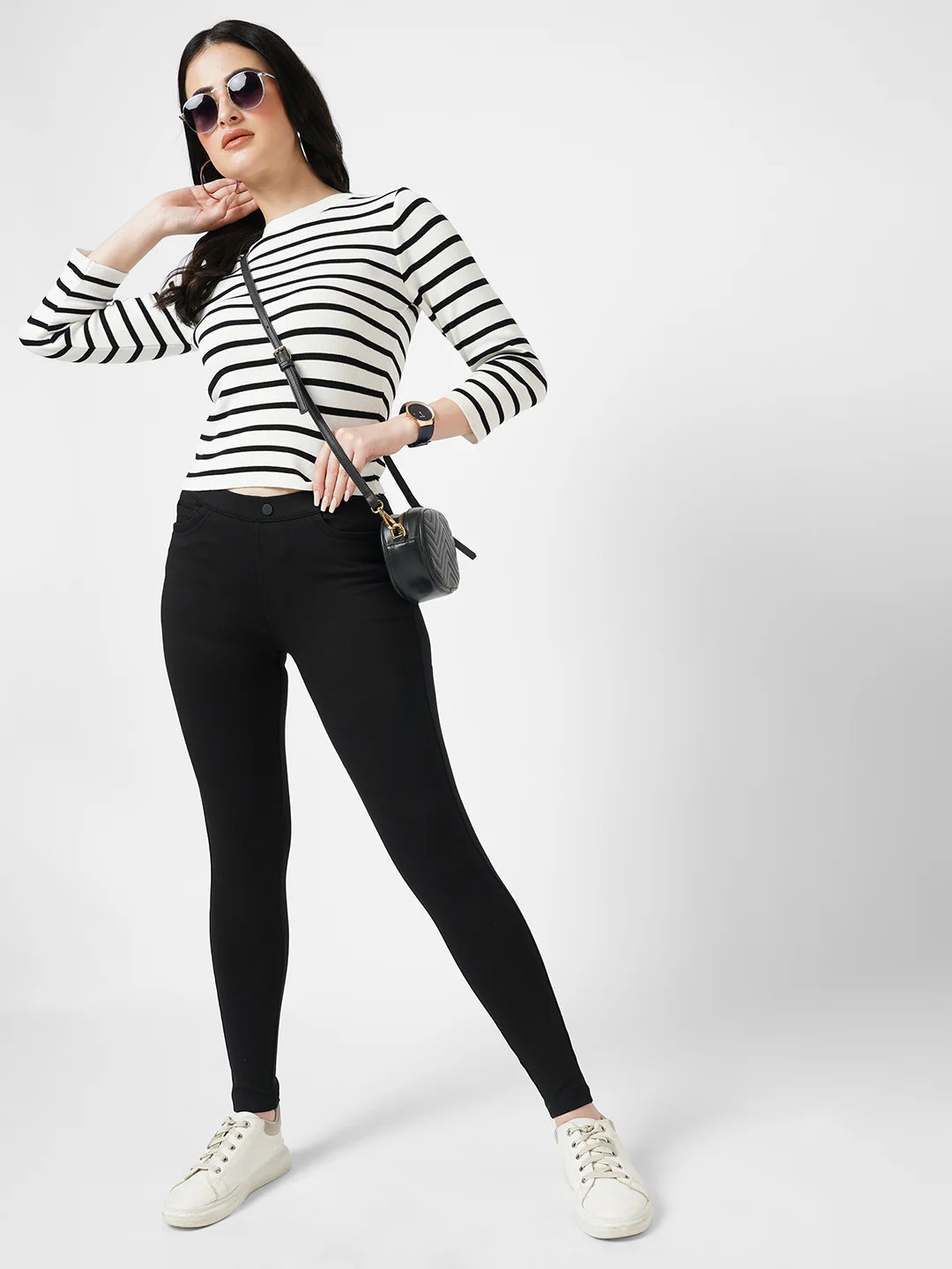 Women Black High-Rise Skinny Treggings - Image 4