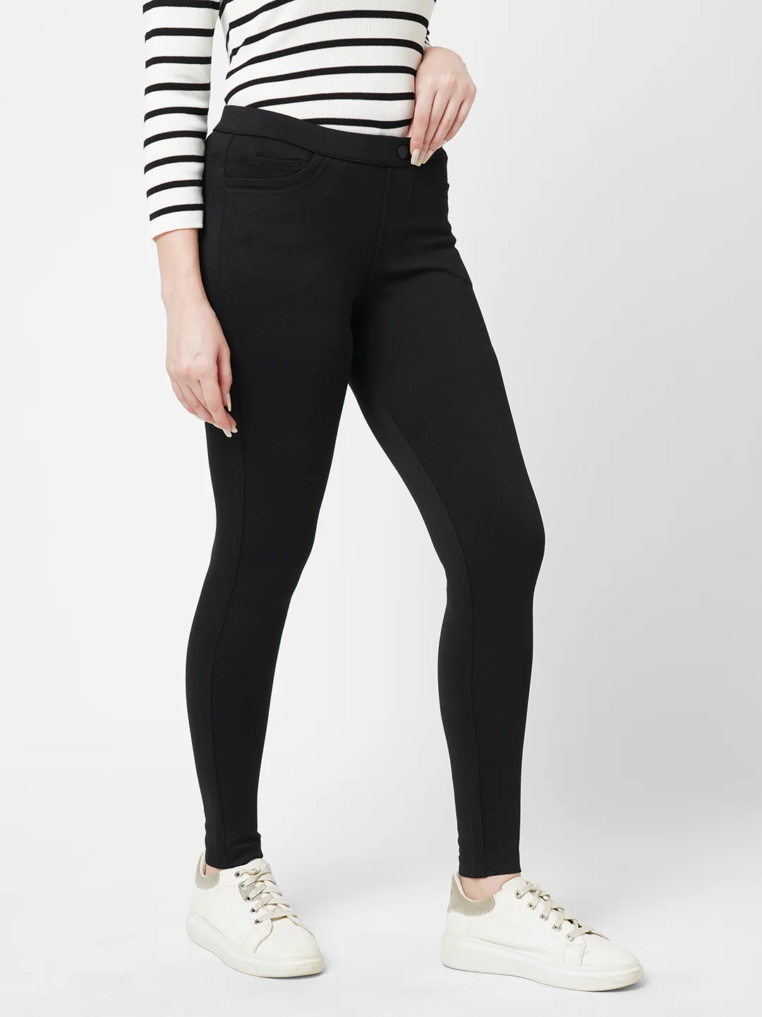 Women Black High-Rise Skinny Treggings - Image 5