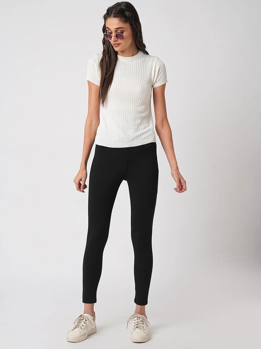 Women Black High-Rise Skinny Treggings - Image 4