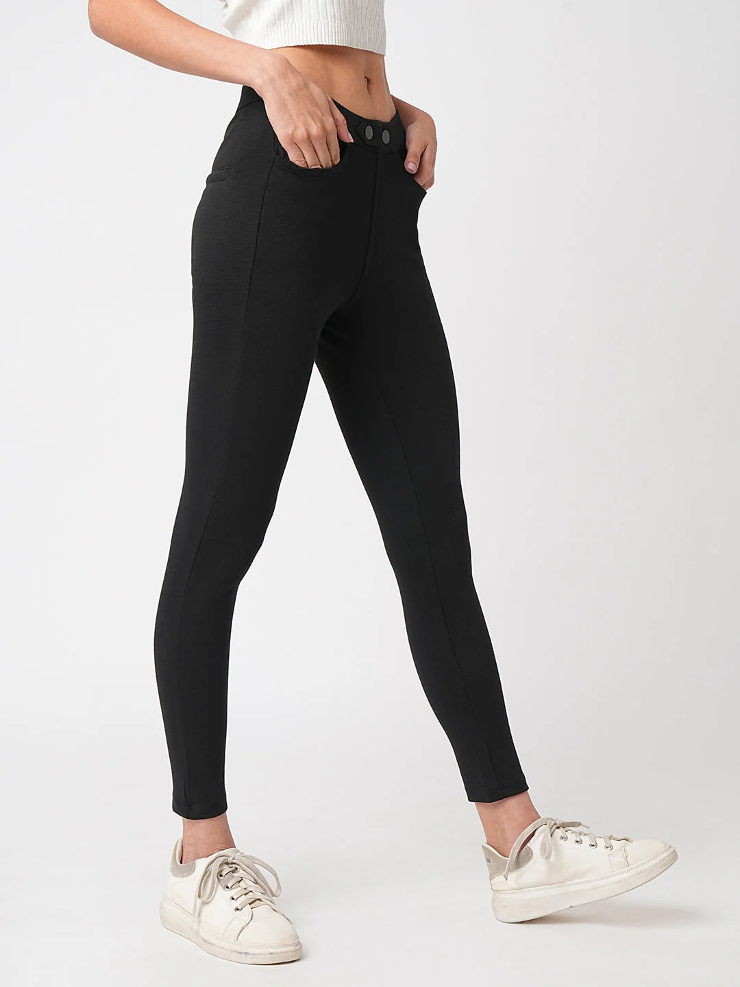 Women Black High-Rise Skinny Treggings - Image 5