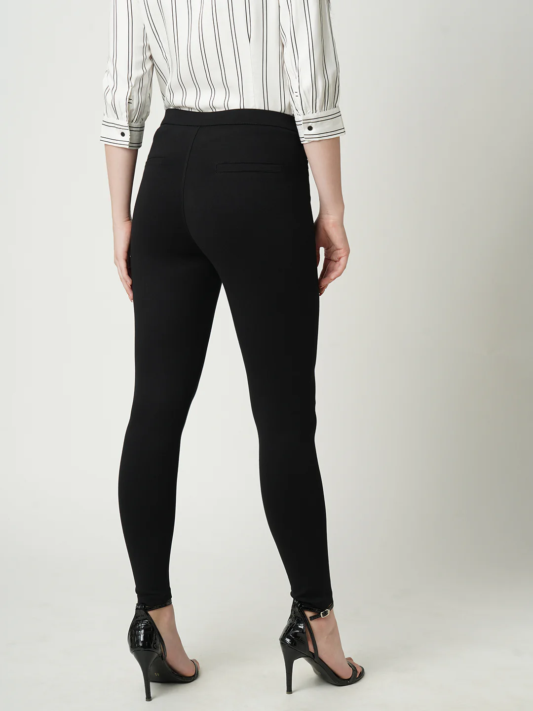 Women Black High-Rise Skinny Treggings - Image 3