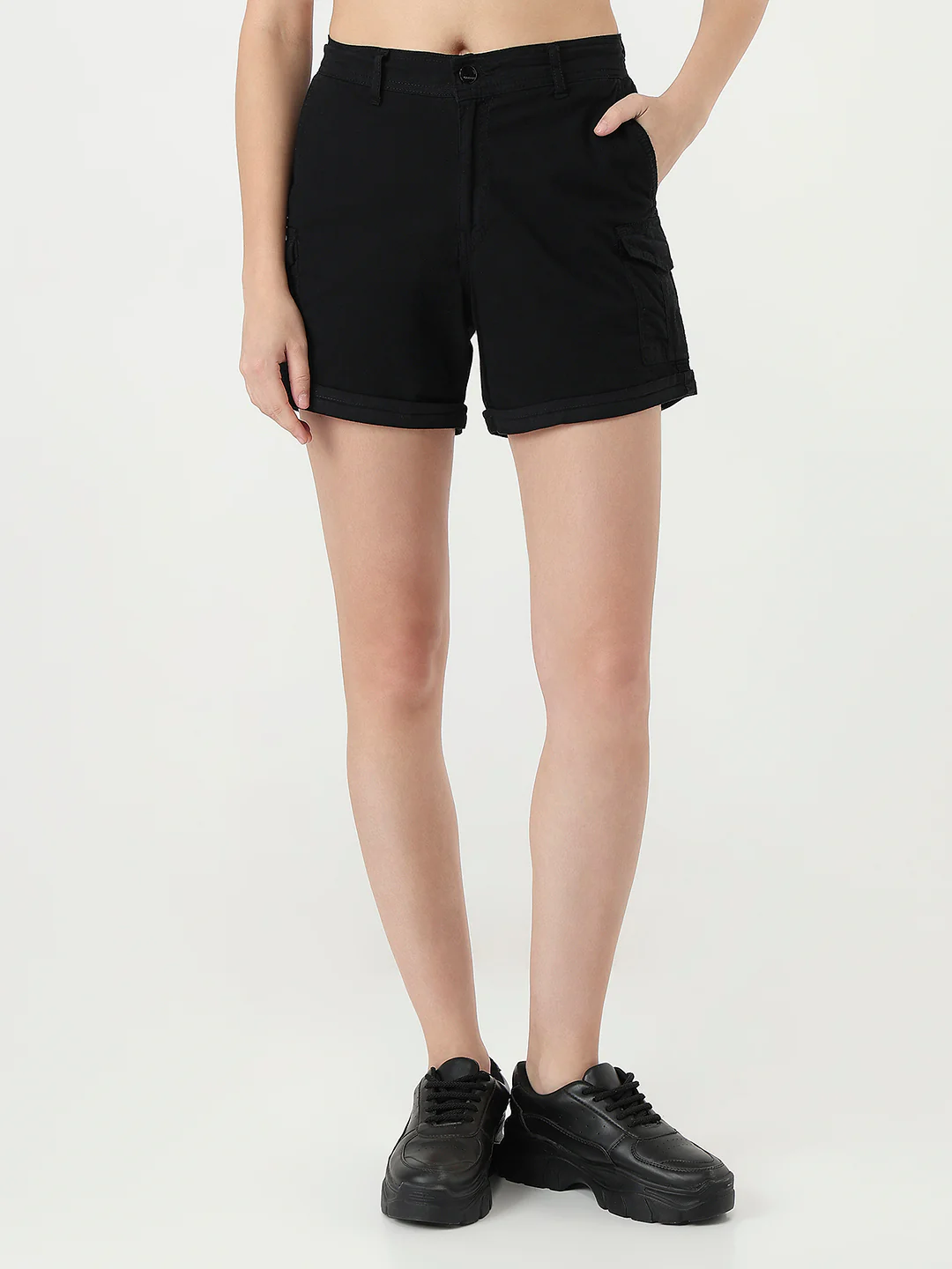 Women Black High-Rise Slim Shorts - Image 2
