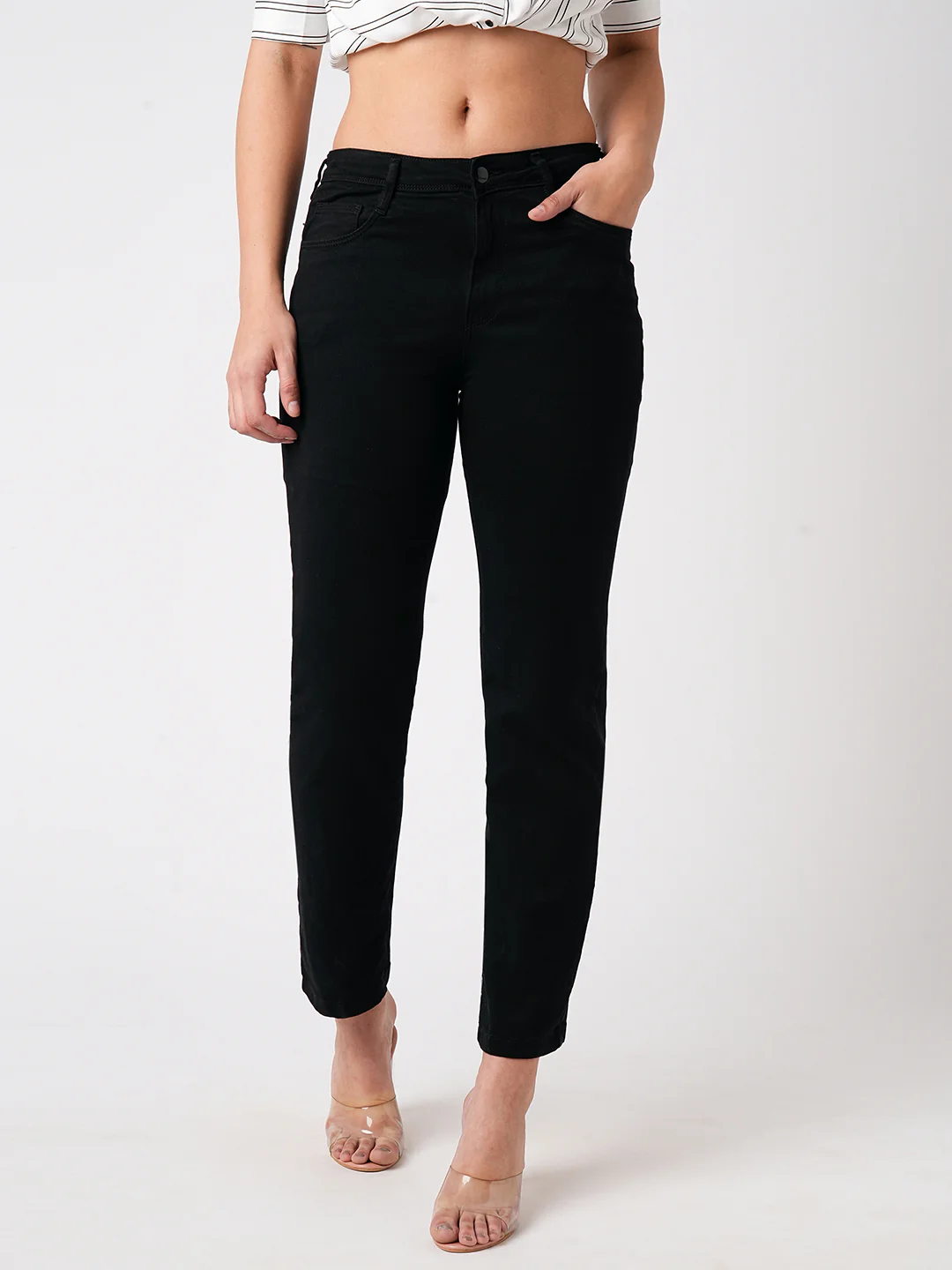 Women Black High-Rise Slim Straight Fit Jeans - Image 2