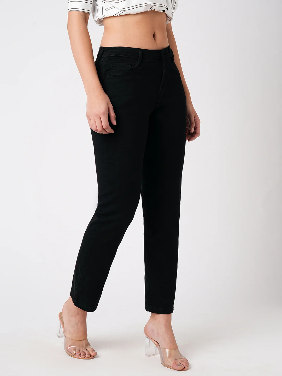 Women Black High-Rise Slim Straight Fit Jeans - Image 6