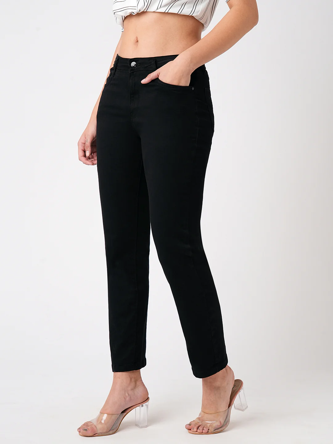 Women Black High-Rise Slim Straight Fit Jeans - Image 8