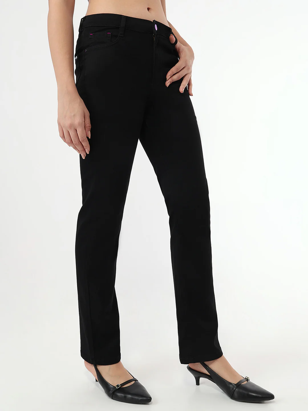Women Black High-Rise Slim Straight Fit Jeans - Image 5