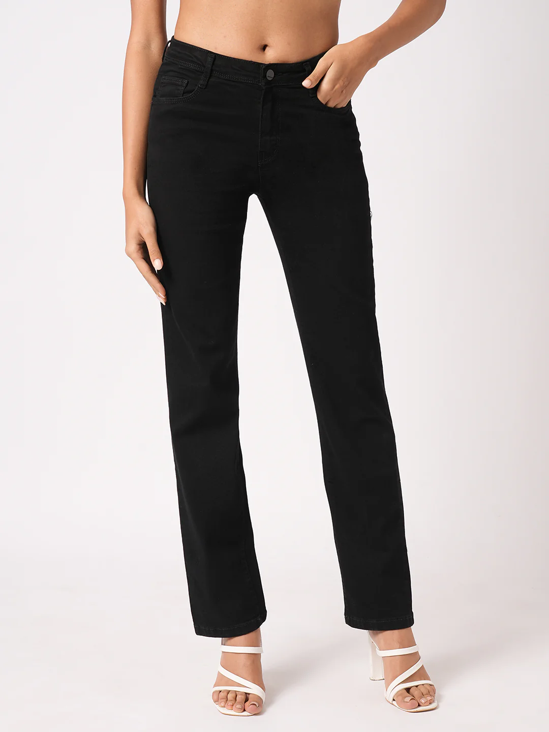 Women Black High-Rise Slim Straight Fit Jeans - Image 2